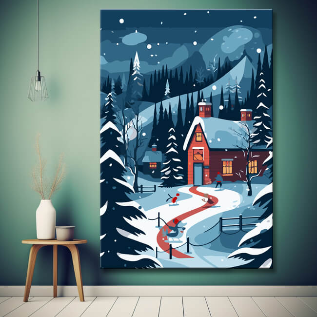 Winterlandschaft bei Nacht Malen nach Zahlen
