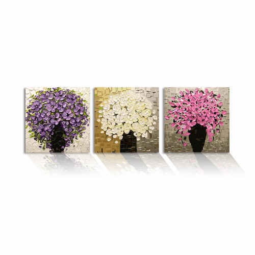 Malen nach Zahlen Blumenstrauss in vase weiss pink Lila Triptychon Blumen
