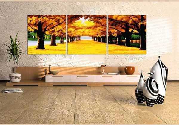 Malen nach Zahlen herbstallee im sonnenuntergang Triptychon landschaft