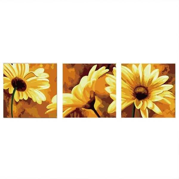 Malen nach Zahlen Triptychon Blume gelbe gerbera