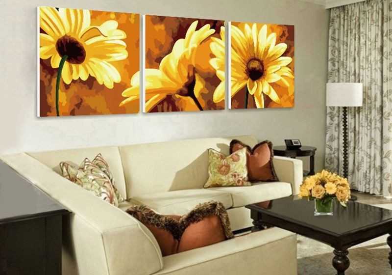 Malen nach Zahlen Triptychon Blume gelbe gerbera