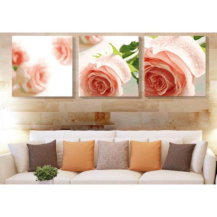 Malen nach Zahlen für Erwachsene Triptychon Rosa Rosen