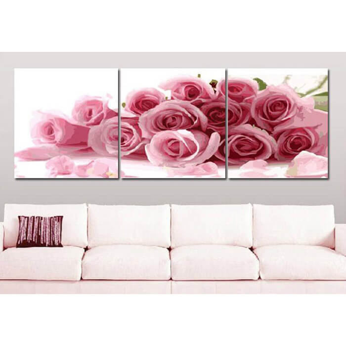 Malen nach Zahlen für Erwachsene Rosen rosa Triptychon