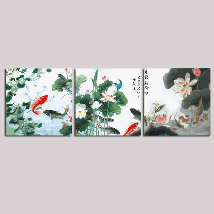 Malen nach Zahlen Triptychon Blumen asiatisch