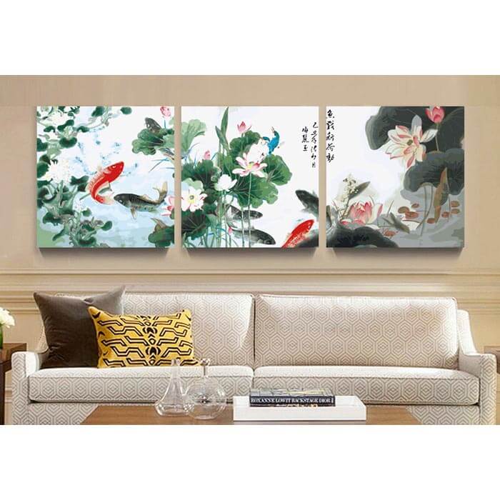 Malen nach Zahlen Triptychon Blumen asiatisch