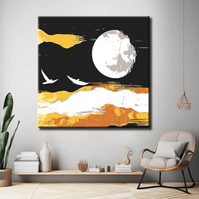 Malen nach Zahlen Weisser Mond mit Vögeln
