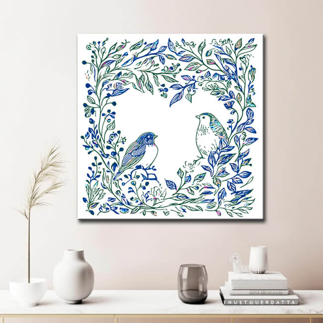 Malen nach Zahlen Pflanzen Vögel blau