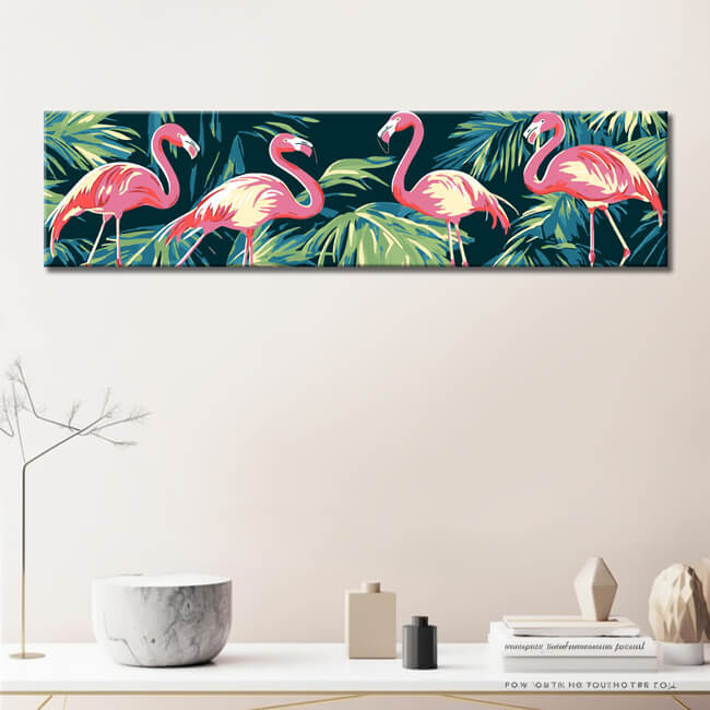 Malen nach Zahlen Tiere Panorama Flamingos