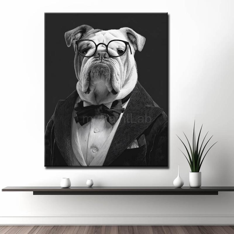 Malen nach Zahlen Hund mit Brille schwarz weiss