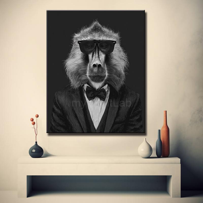 Malen nach Zahlen Affe cool schwarz weiss