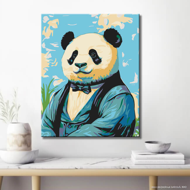 Malen nach Zahlen Panda im Anzug