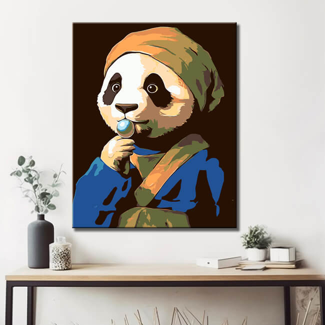 Malen nach Zahlen Panda Mädchen mit Perle