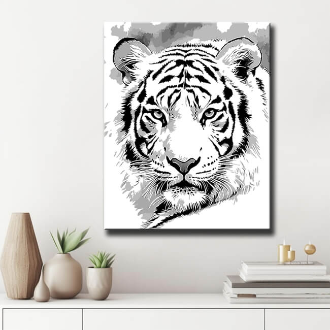 Malen nach Zahlen Tiger Portrait schwarz-weiß