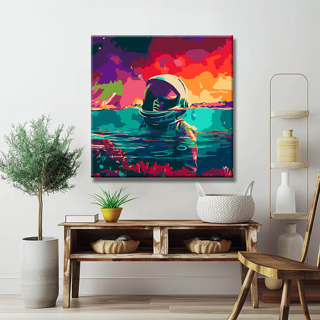 Malen nach Zahlen Abstrakte Kunst Astronaut unter Wasser