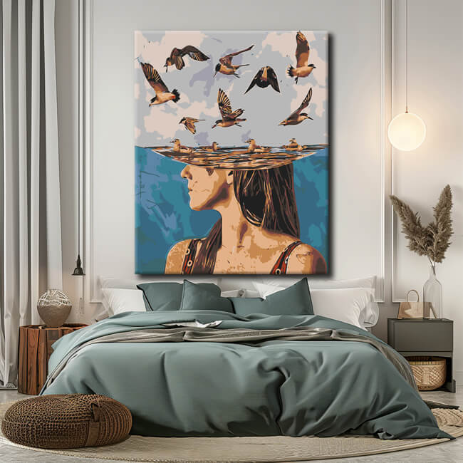 Malen nach Zahlen Moderne Kunst Badende mit Vögel